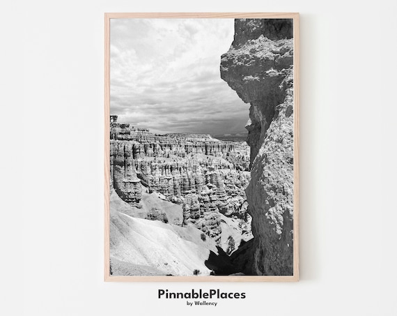 Bryce Canyon Utah Black and White Canyon Rock Formations Photo Poster