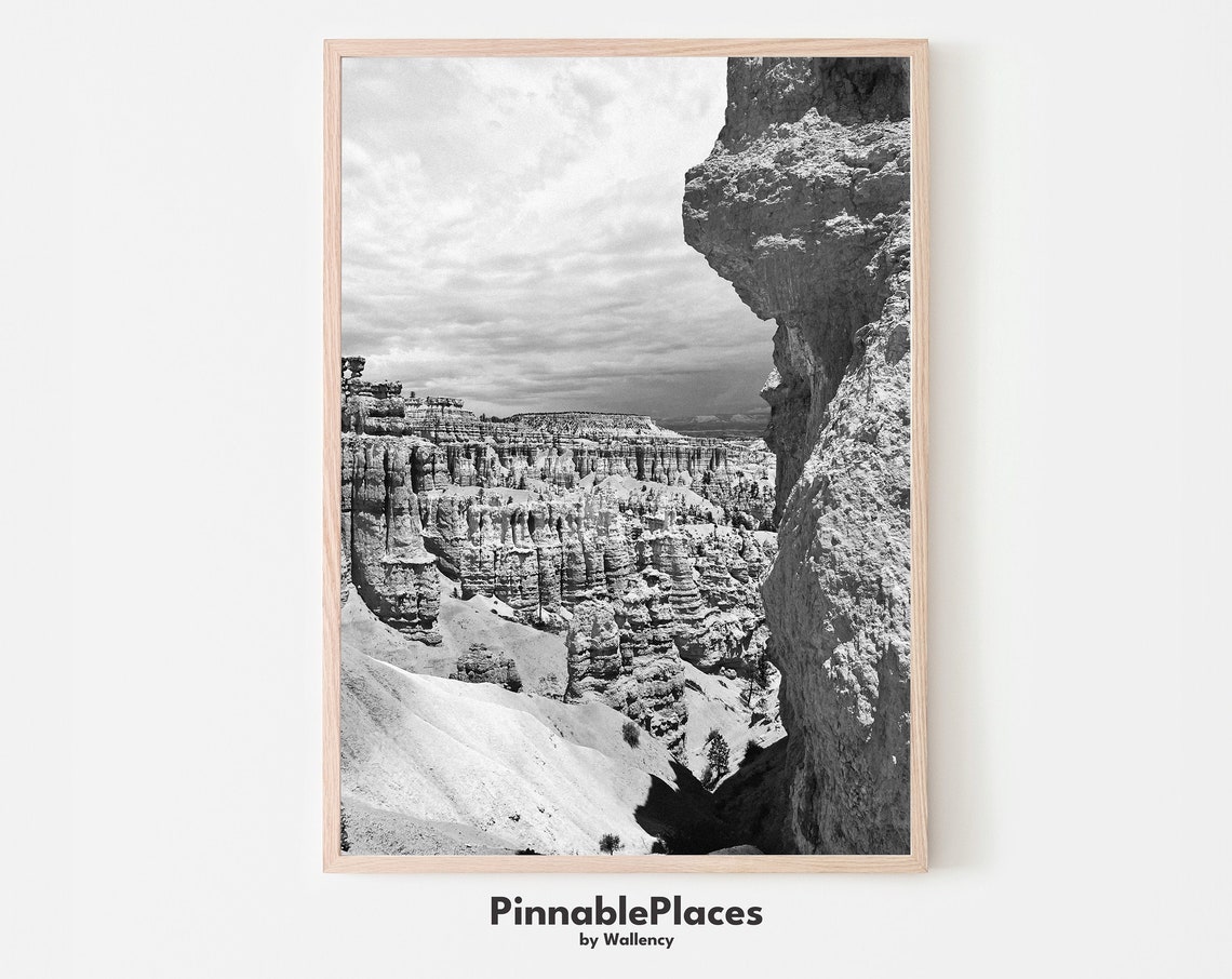 Bryce Canyon Utah Black and White Canyon Rock Formations Photo Poster
