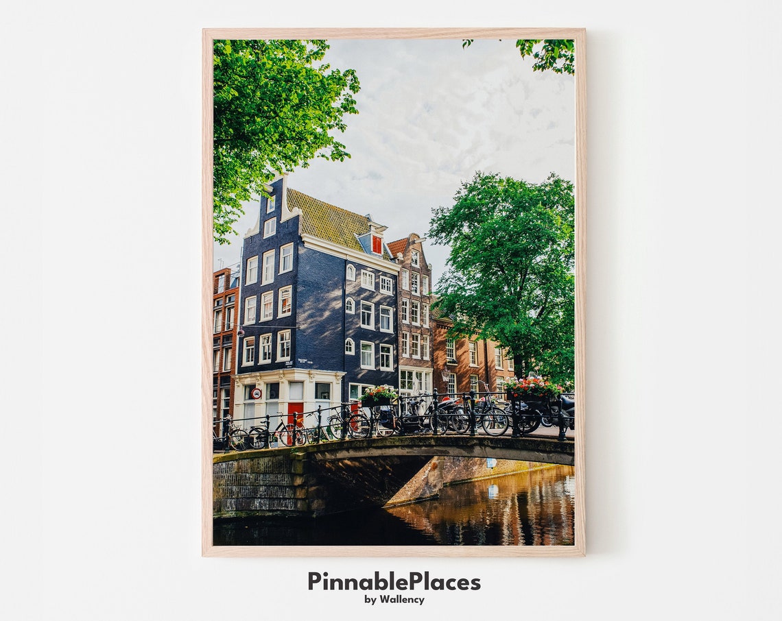 Amsterdam Canal House Photography Classic Bridge Bicycles Photo Print