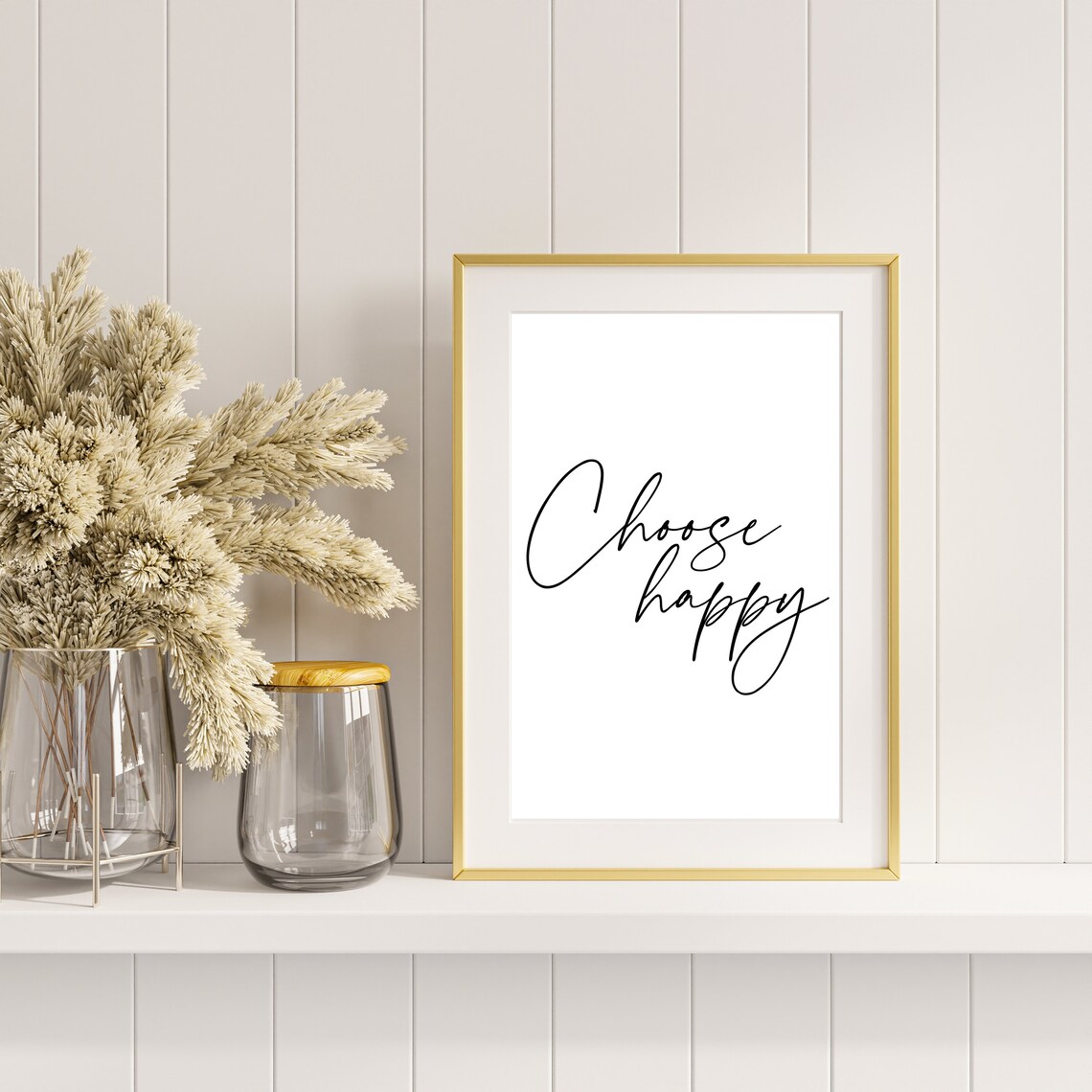 Choose Happy Inspirational Script Quote Minimalist Positive Wall Poster - Image 2