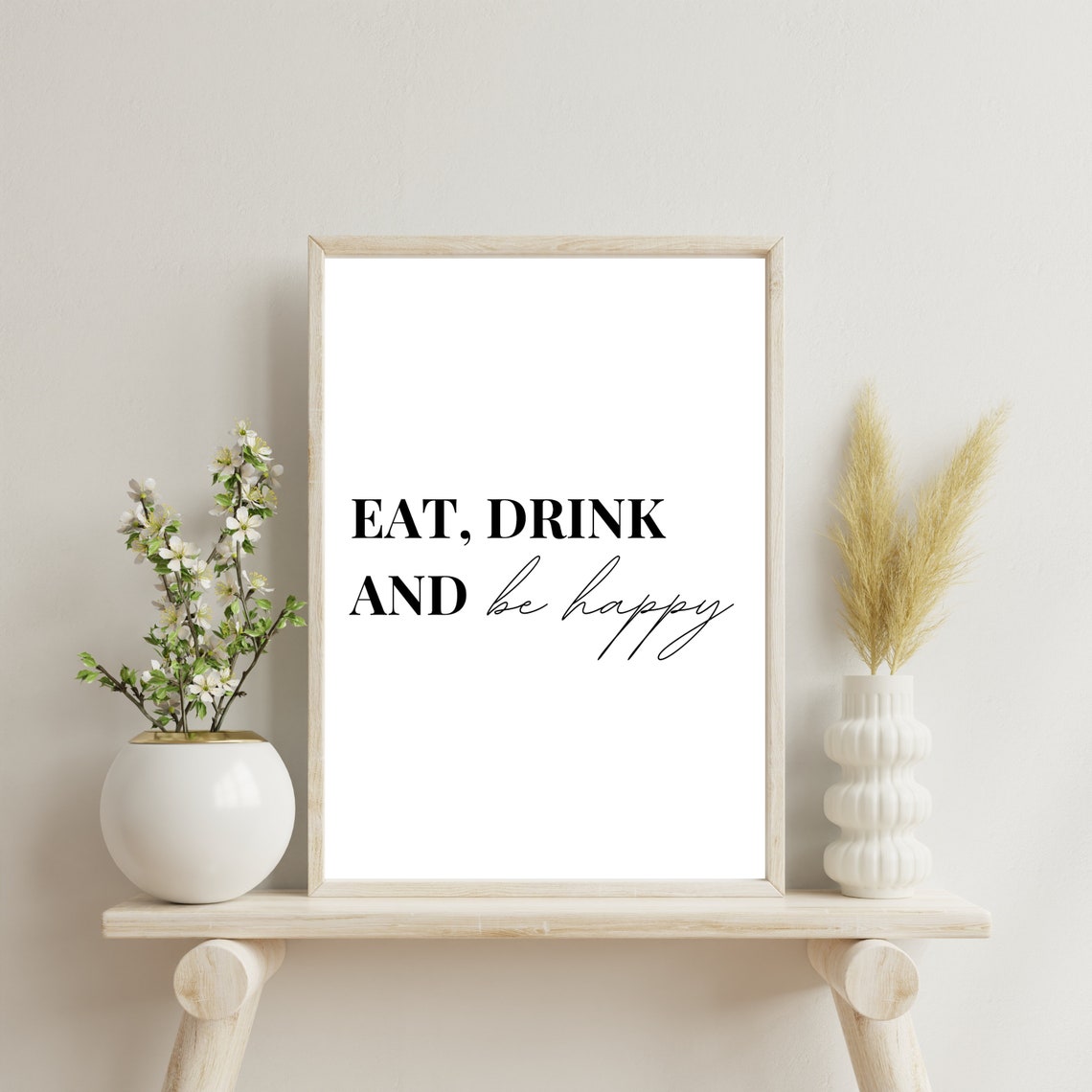 Eat Drink And Be Happy Minimalist Kitchen Dining Quote Poster - Image 3