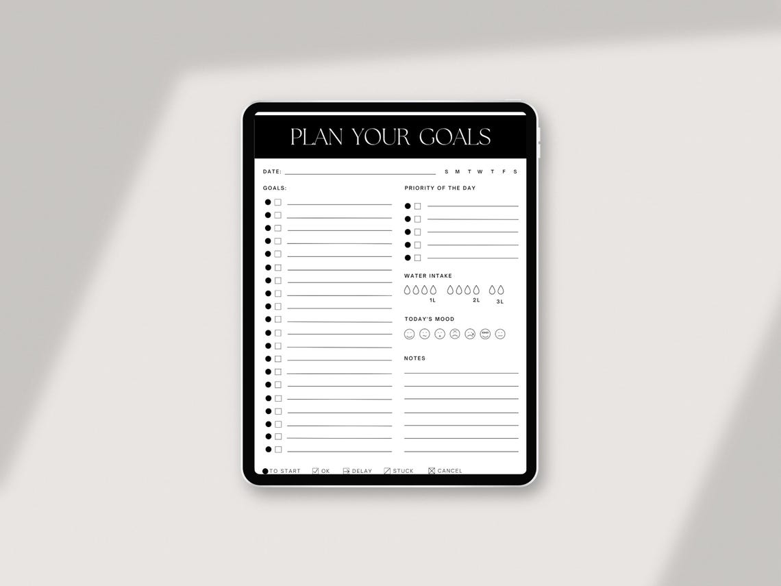 Plan Your Goals Minimalist Daily Goal Planner Organizer Sheet Print