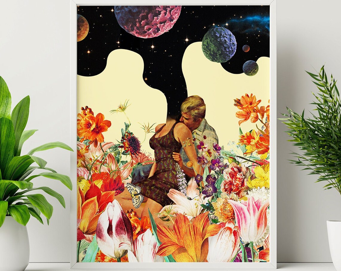 Retro Love Collage, Cosmic Vintage Art Print