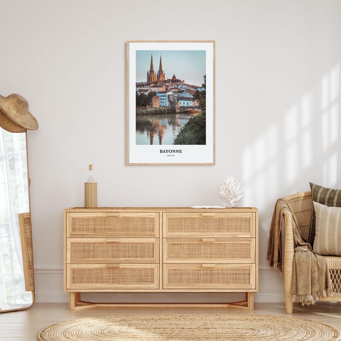 Bayonne France Cathedral Spires River Sunset Minimalist Travel Poster - Image 2
