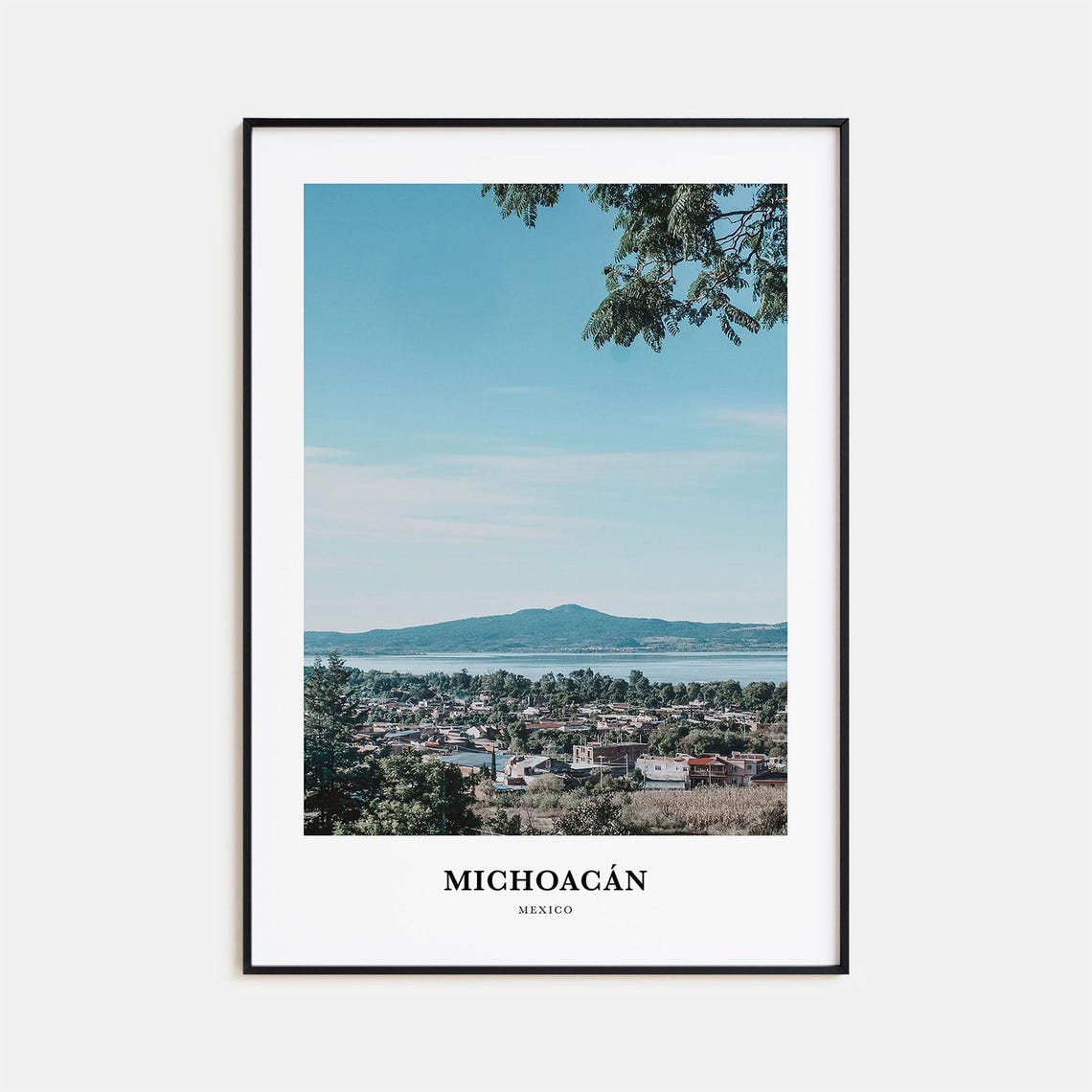 Michoacan Mexico Lakeside Town Mountain View Framed Photography Poster