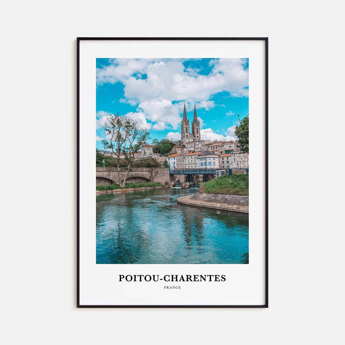 Poitou Charentes France River Town Church Spires Photo Travel Poster