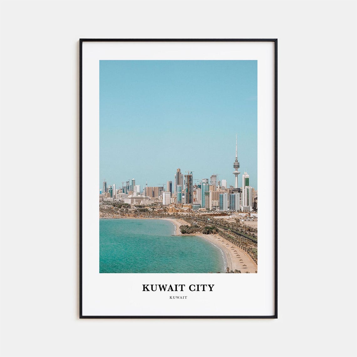 Kuwait City Skyline Kuwait Towers Beachfront Travel Photo Poster