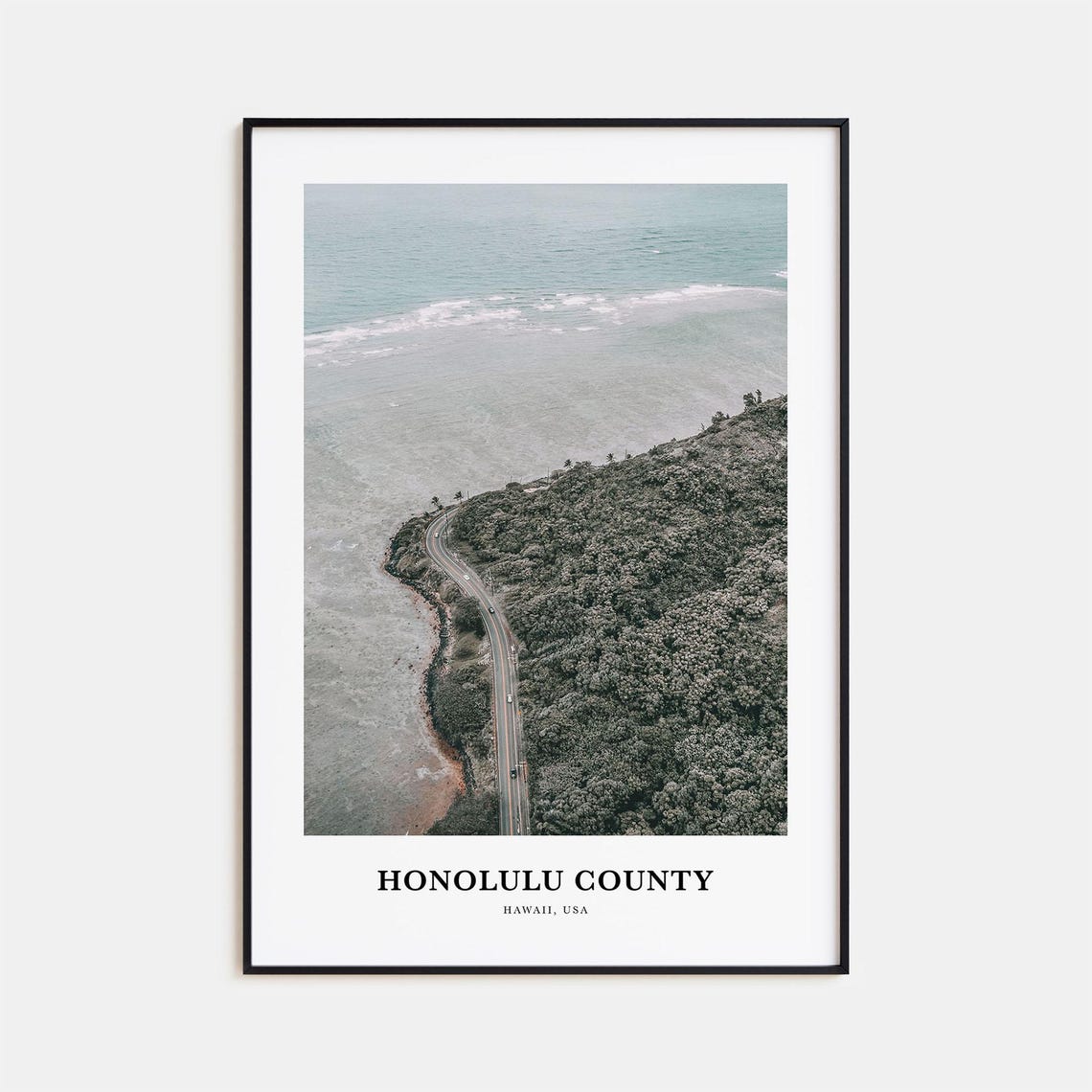Honolulu County Hawaii Coastal Road Aerial Ocean Photography Poster