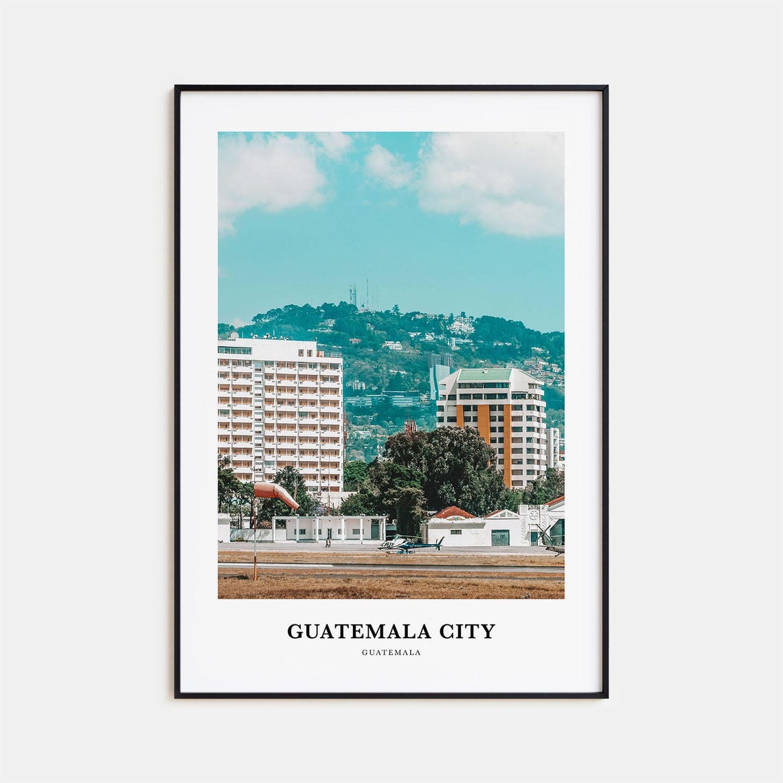 Guatemala City Airport Runway Hill Skyline Urban View Travel Poster