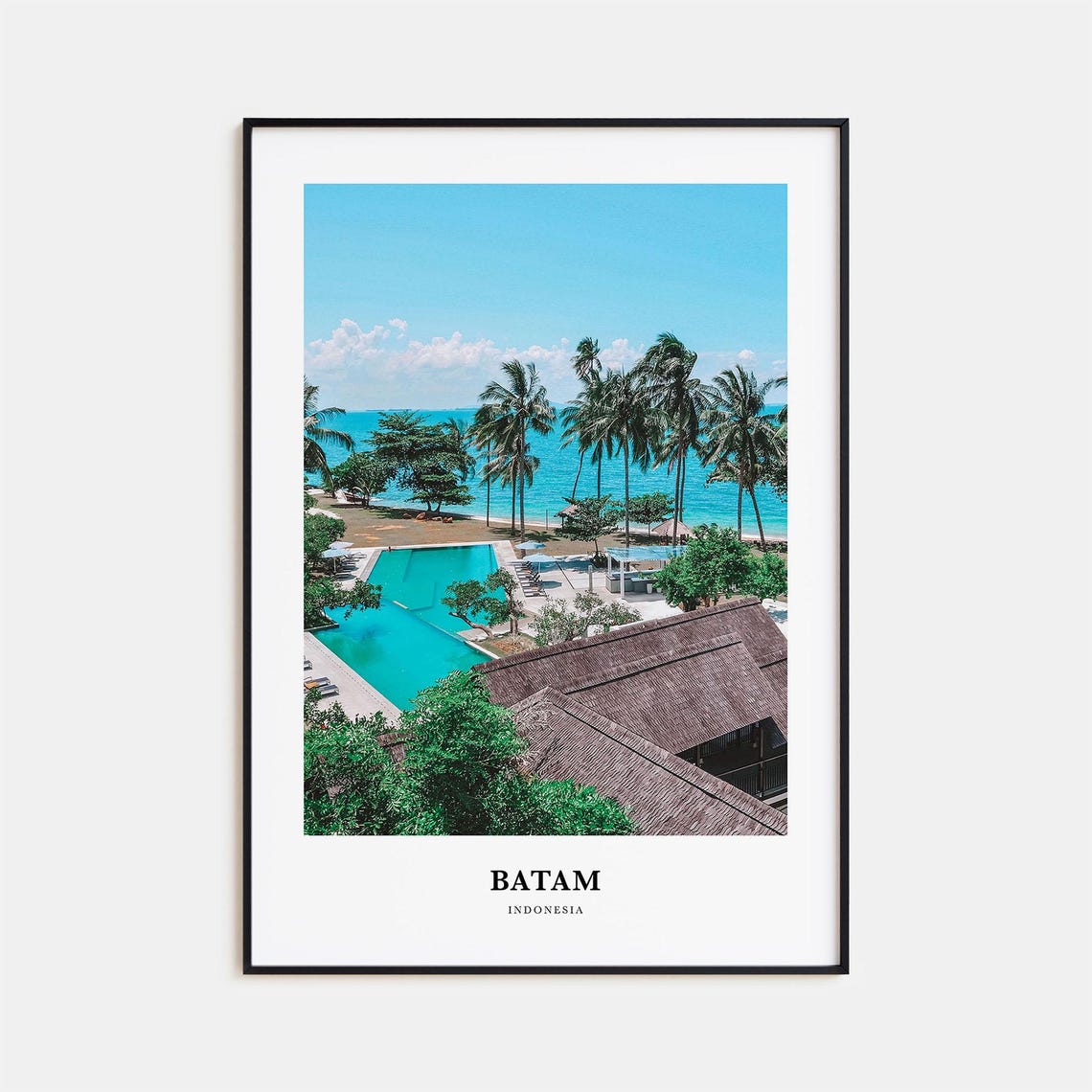Batam Indonesia Tropical Beach Resort Pool Palm Trees Scenic Poster