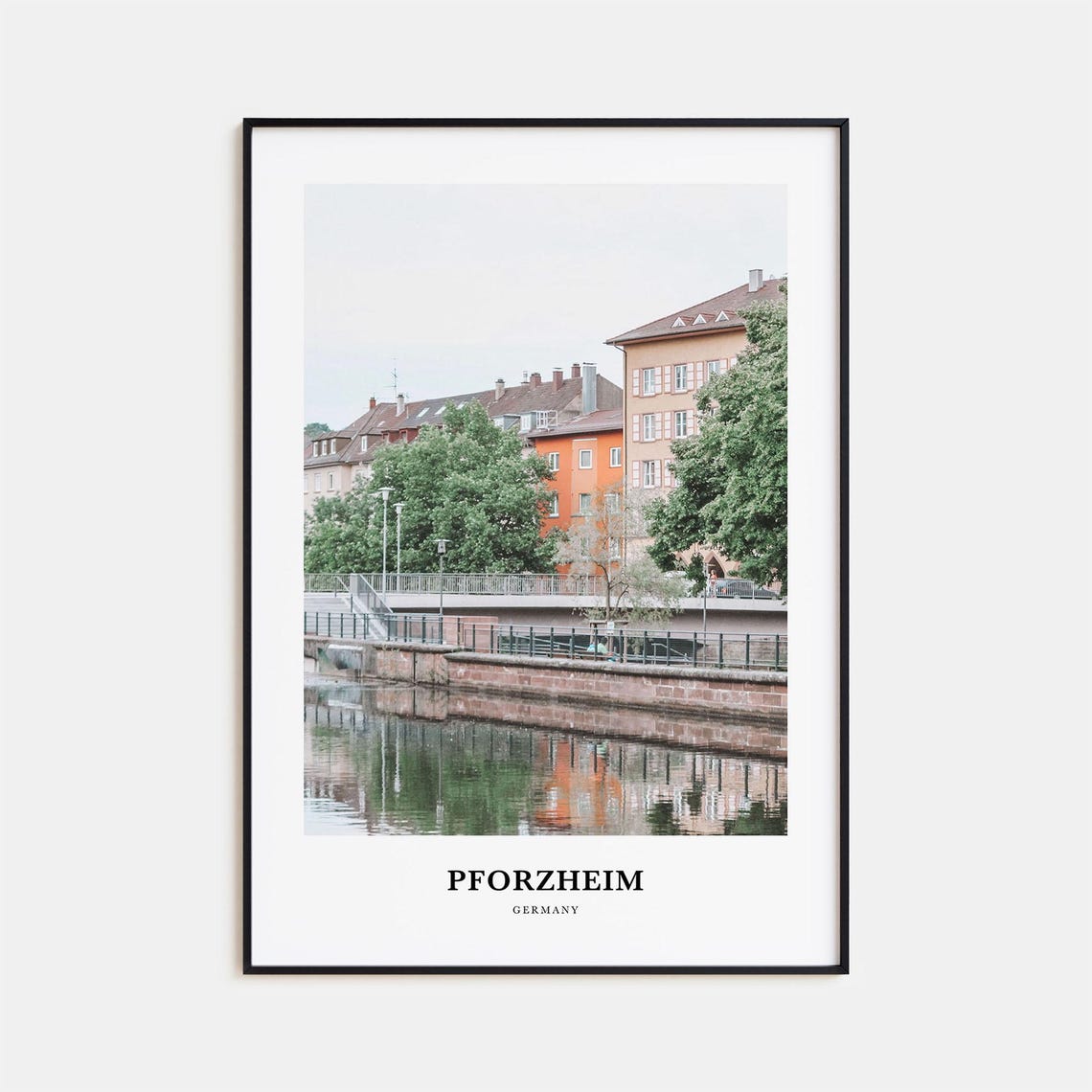 Pforzheim Germany River Embankment Buildings Reflection Art Poster