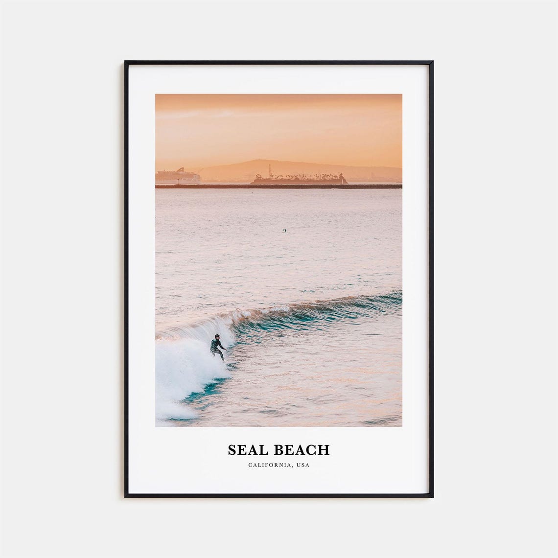 Seal Beach California Surfer Riding A Wave At Sunrise Poster