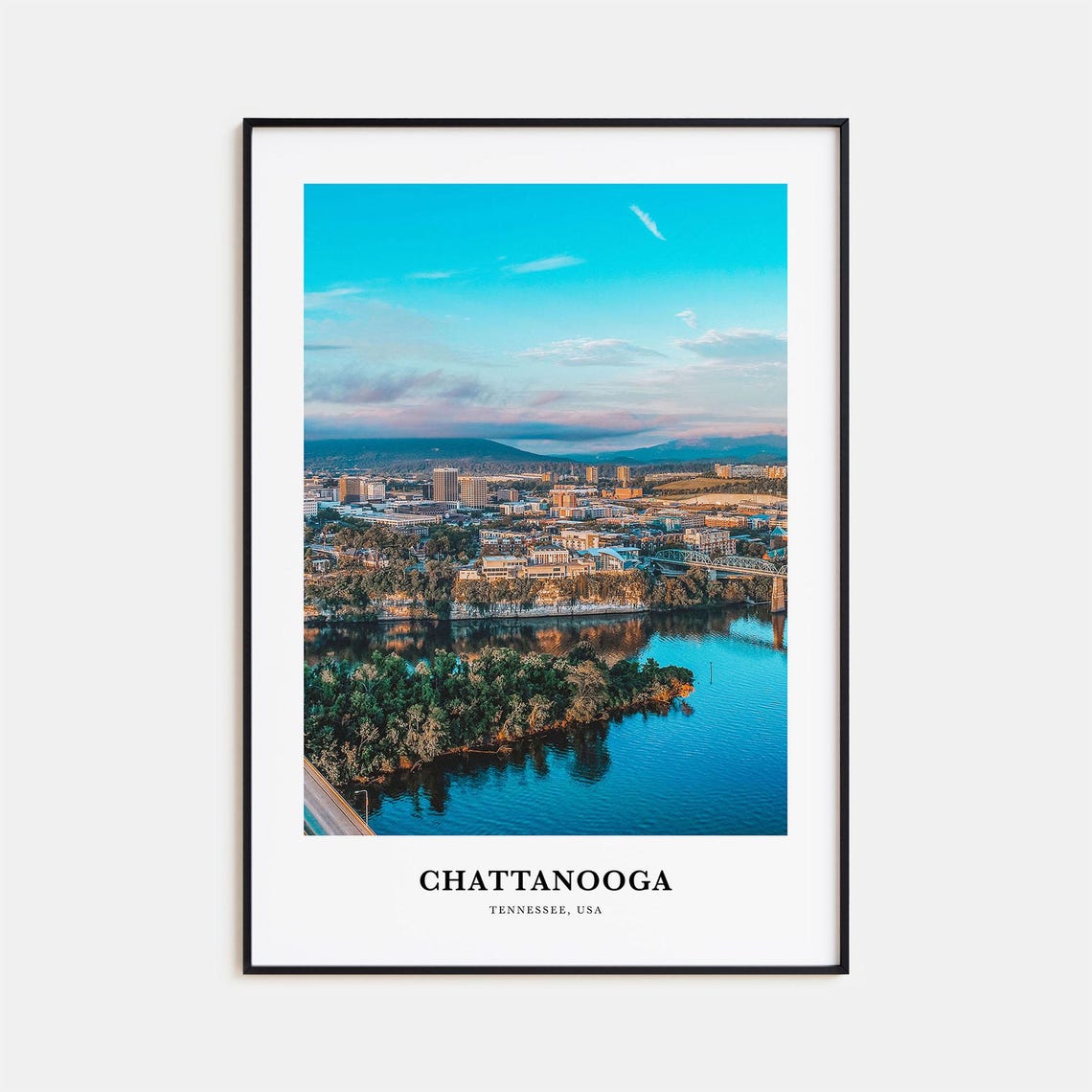 Chattanooga Tennessee River Bend with Downtown at Sunset Poster