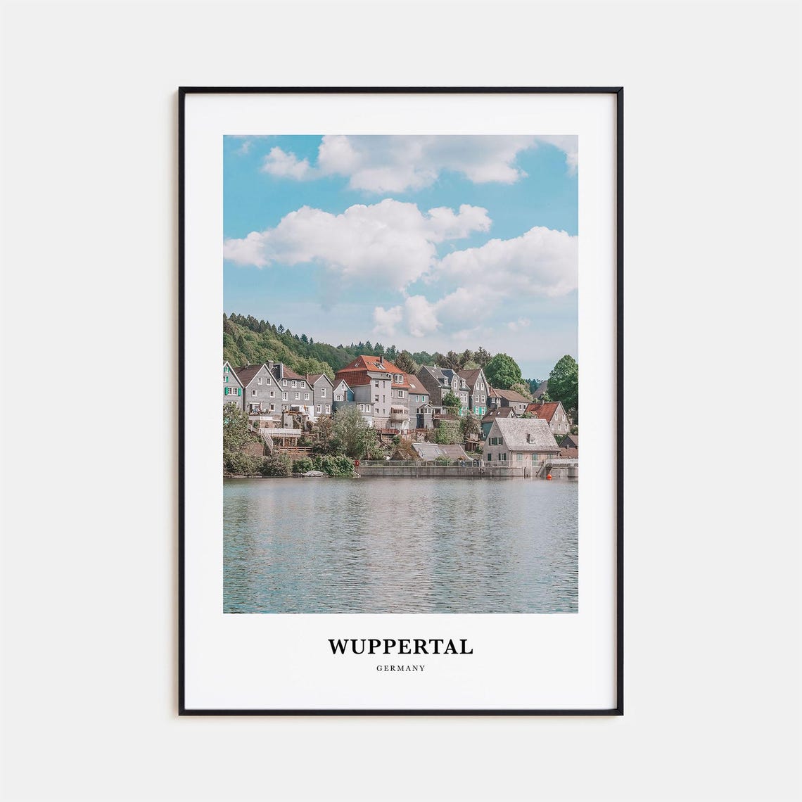 Wuppertal Germany Hillside Houses Lakeside View Travel Poster