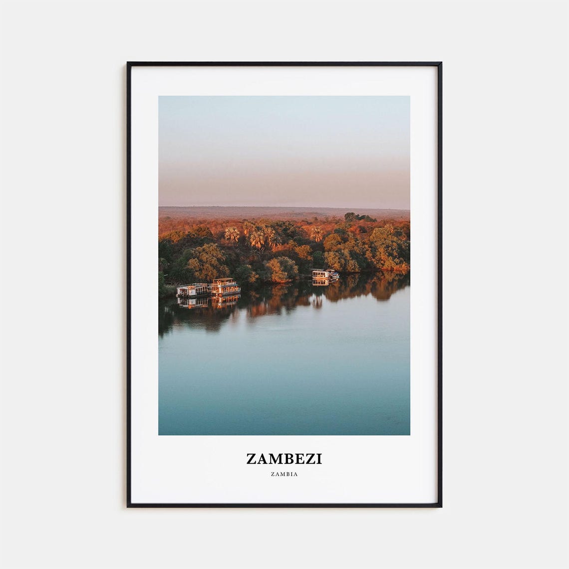Zambezi Zambia African River Sunset Boat Scene Photography Poster