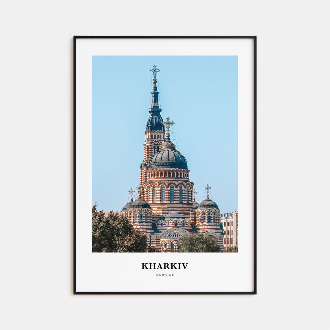 Kharkiv Ukraine Striped Orthodox Cathedral Onion Domes Travel Poster