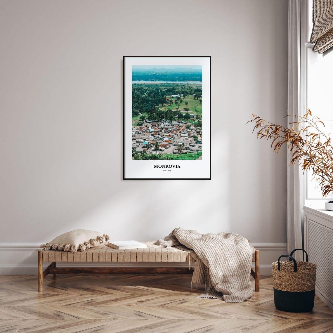 Monrovia Liberia Aerial View Coastal Village Palm Trees Poster - Image 3