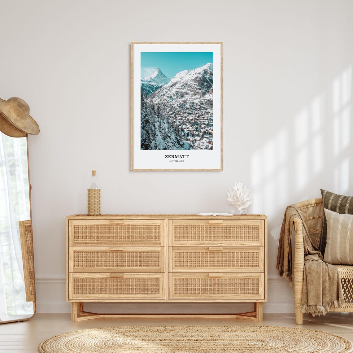 Zermatt Matterhorn Peak Snowy Village Swiss Alps View Poster - Image 2