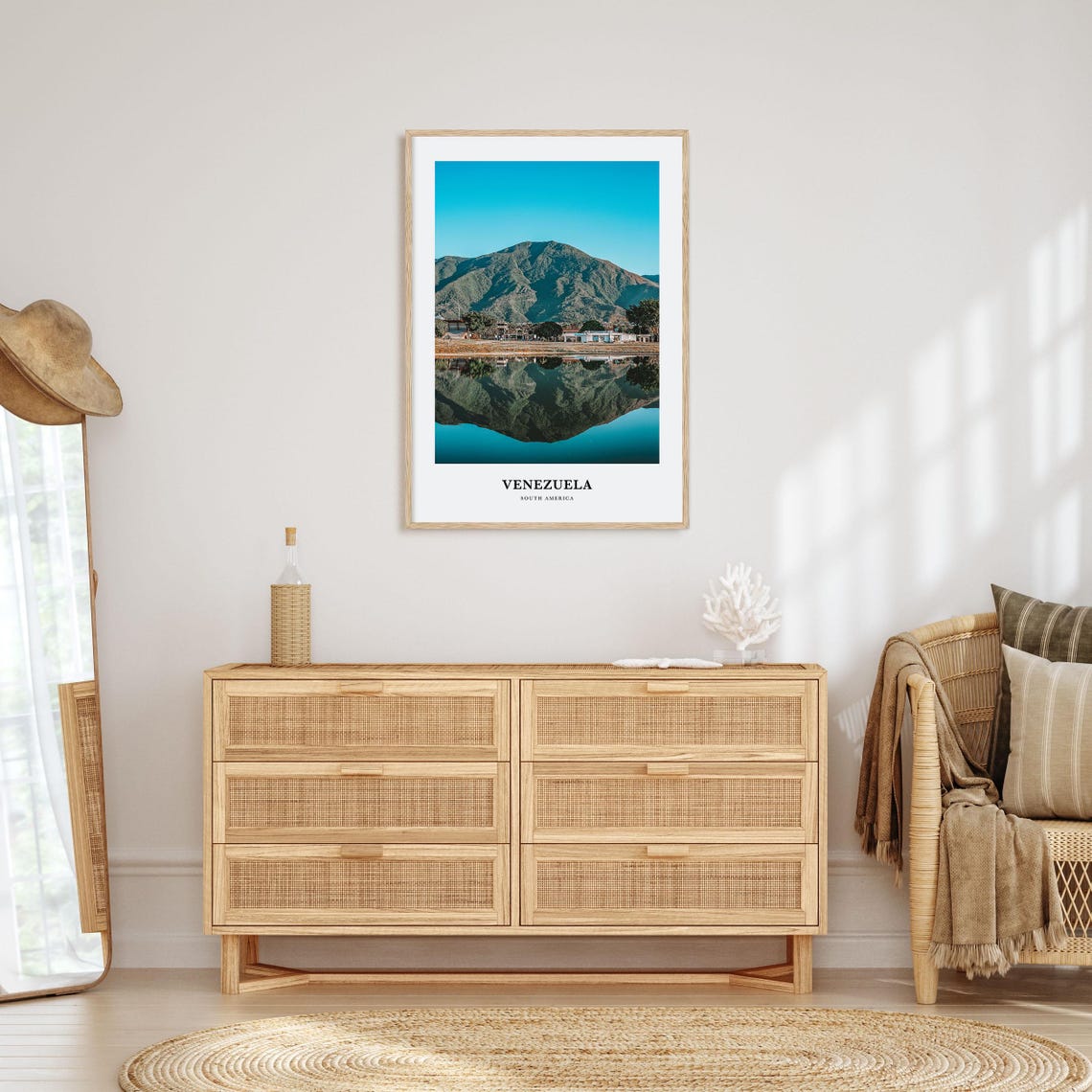 Venezuela Green Mountain Lake Reflection South America Travel Poster - Image 2