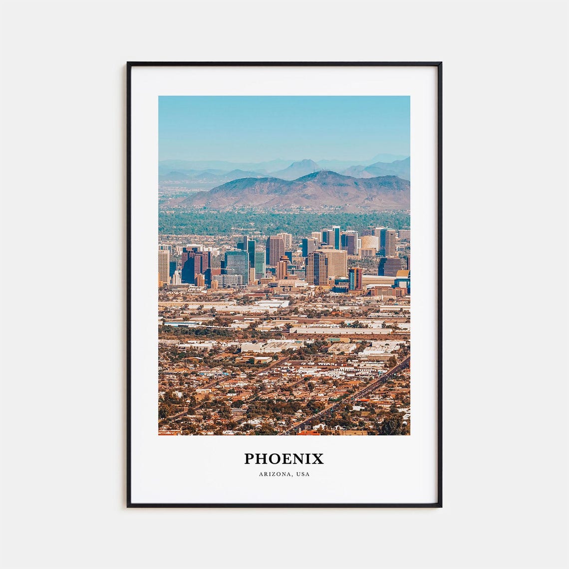 Phoenix Arizona City Skyline Aerial Desert Mountain View Poster