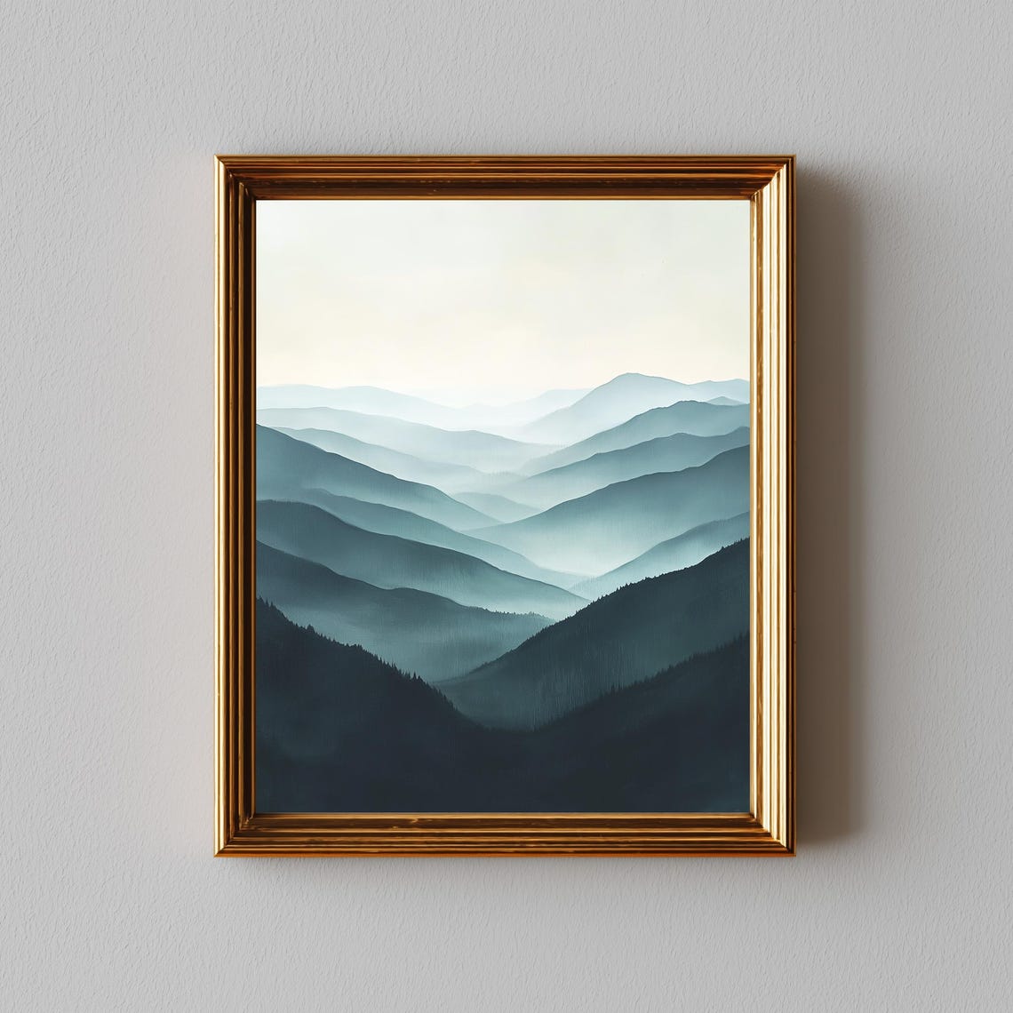 Minimalist Mountain Landscape Poster Calm Blue Tones At Dawn