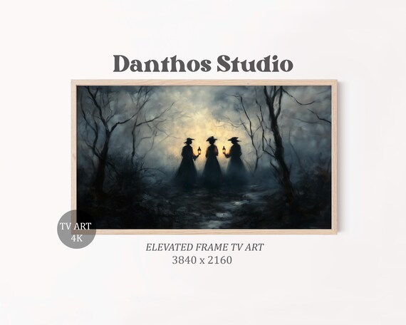 Spooky Witch Frame Tv Art Moody Forest Painting Wall Decor Eerie Halloween Atmosphere Instant 29