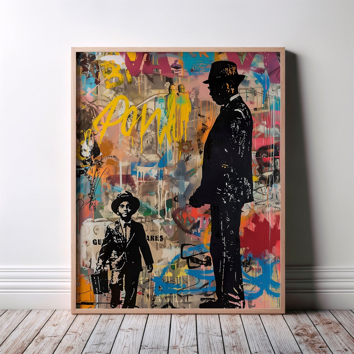Graffiti Silhouette Suited Man Urban Street Art Bold Collage Poster