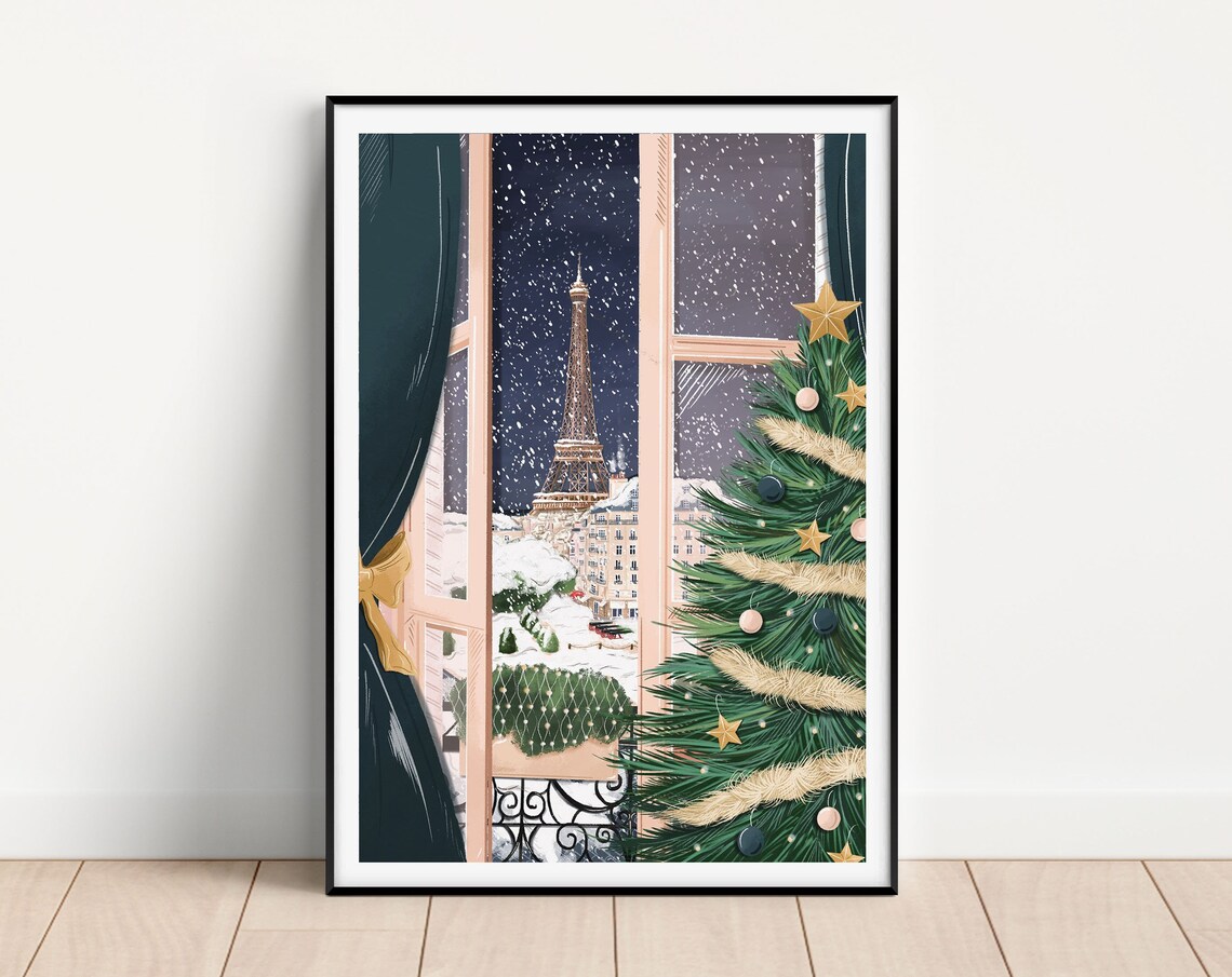 Paris At Christmas Travel Poster, Holiday Decor