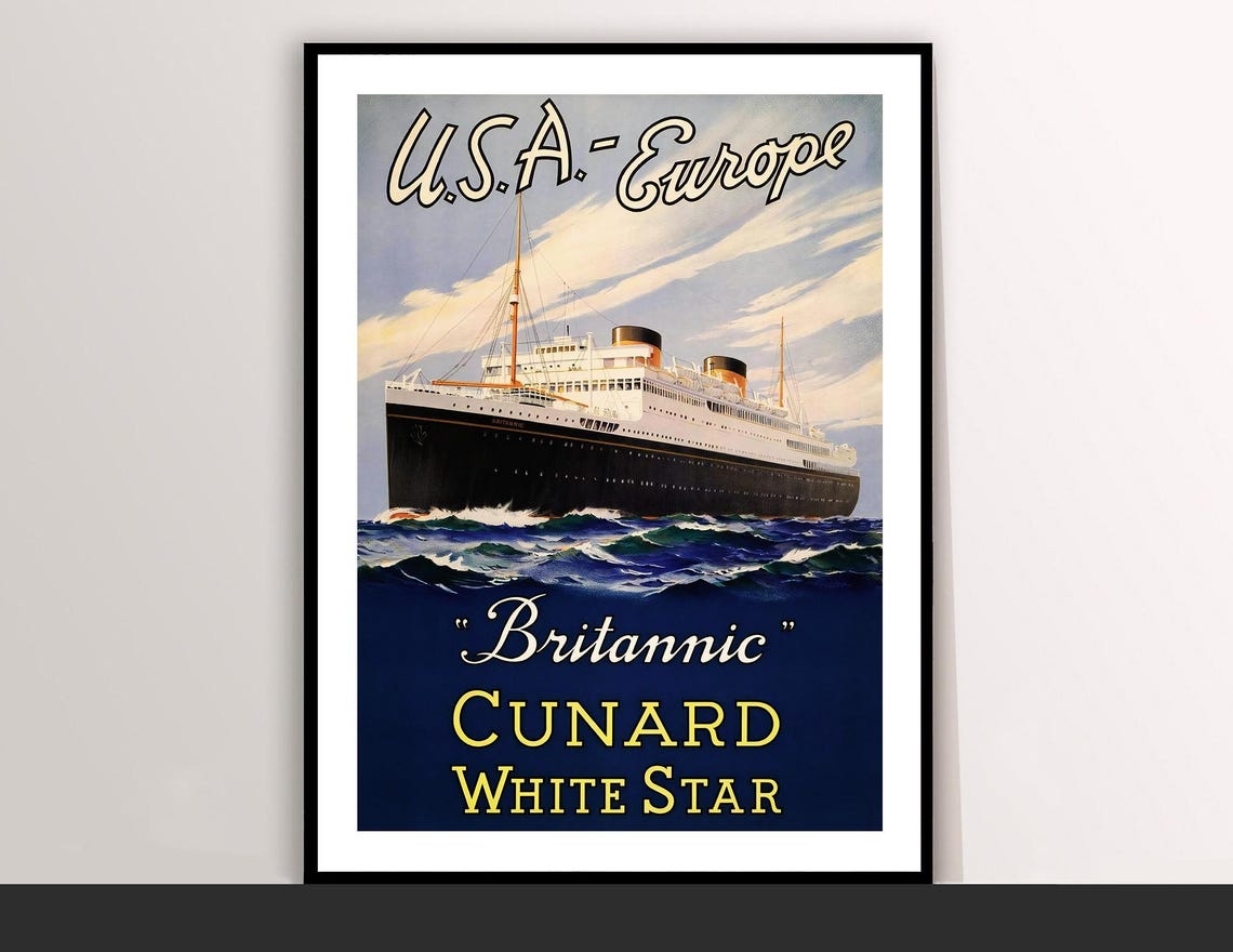Britannic Cunard White Star Vintage Ocean Liner Travel Poster