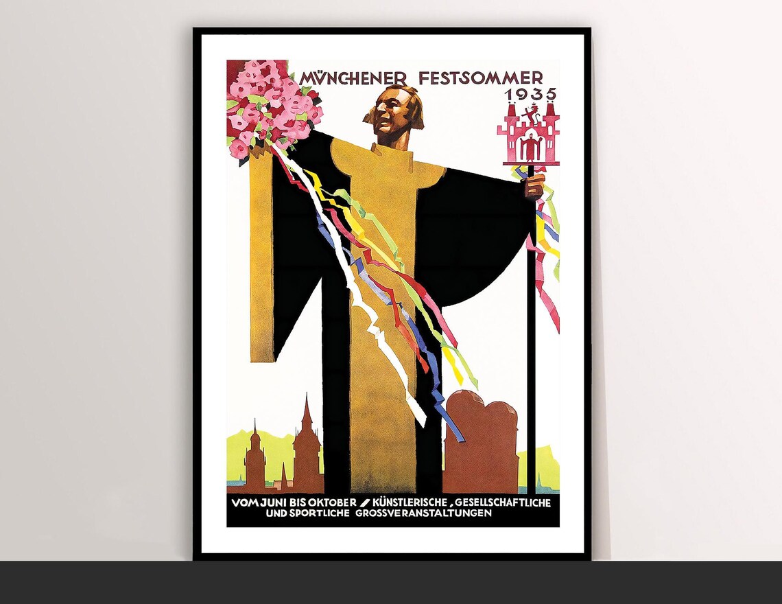 Muenchener Festsommer 1935 Vintage Munich Festival Travel Poster