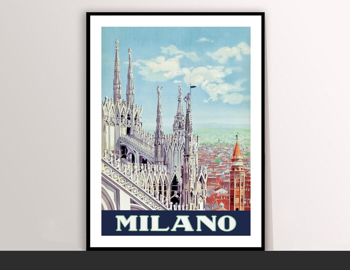 Milano Italy Duomo Cathedral Spires Vintage Travel Poster Art