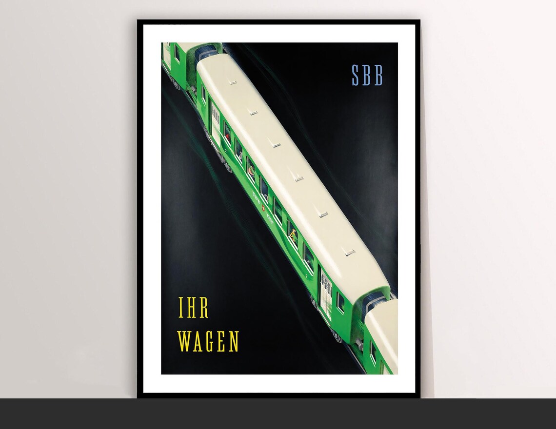 SBB Ihr Wagen Swiss Railways Green Train Vintage Travel Poster