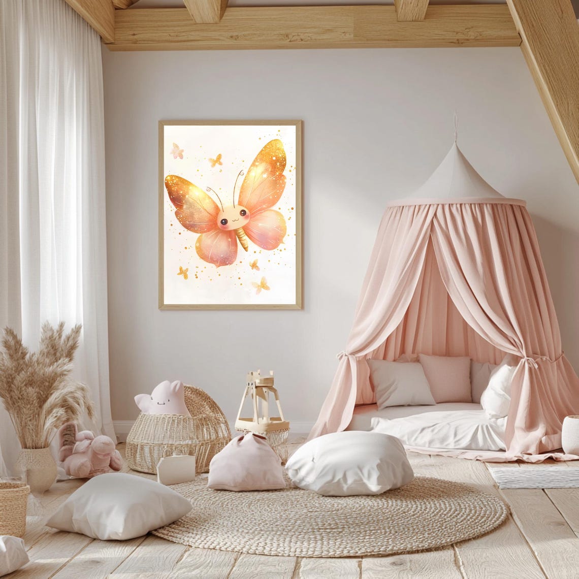 Cute Smiling Butterfly With Golden Wings and Sparkles Poster - Image 5
