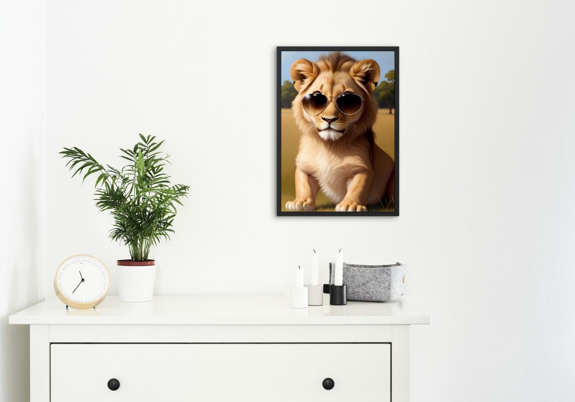Baby Lion Cub Wearing Sunglasses Cool Safari Nursery Kids Wall Art Poster - Image 4