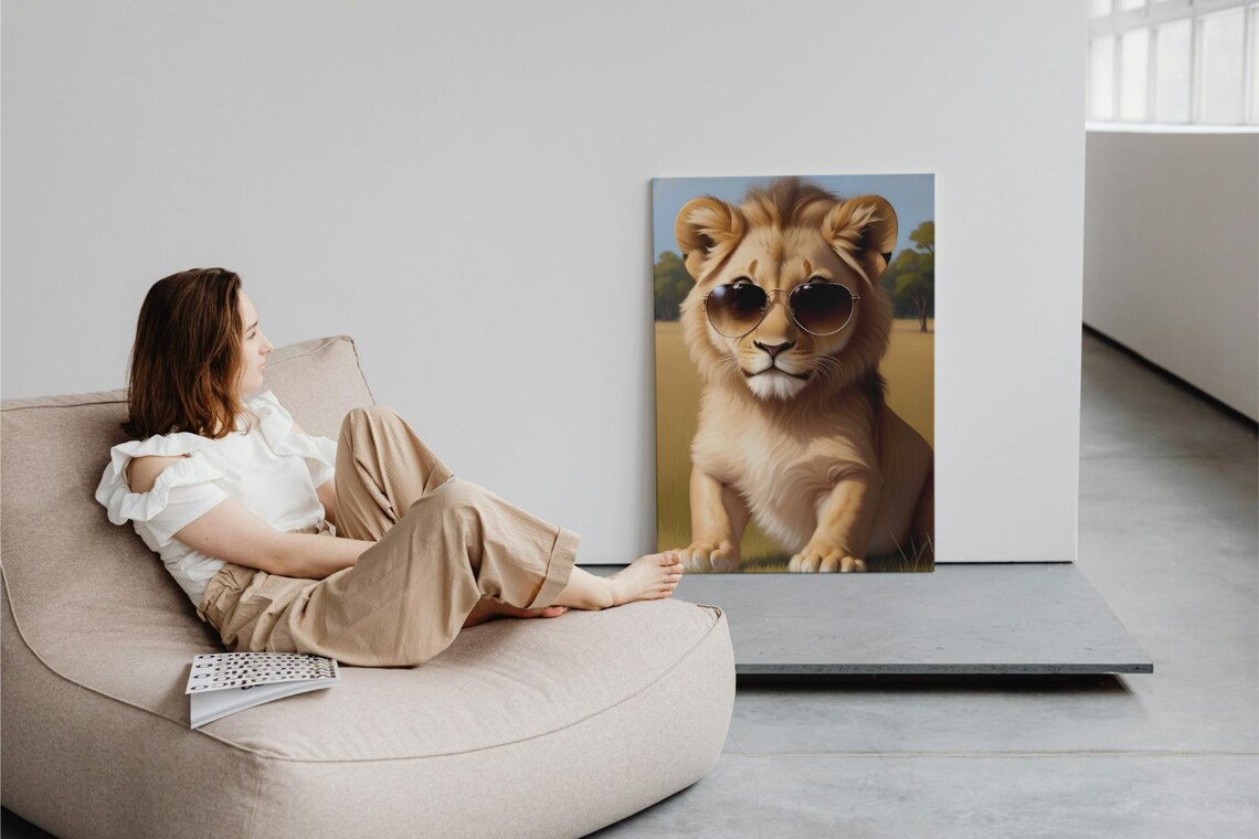 Baby Lion Cub Wearing Sunglasses Cool Safari Nursery Kids Wall Art Poster - Image 3