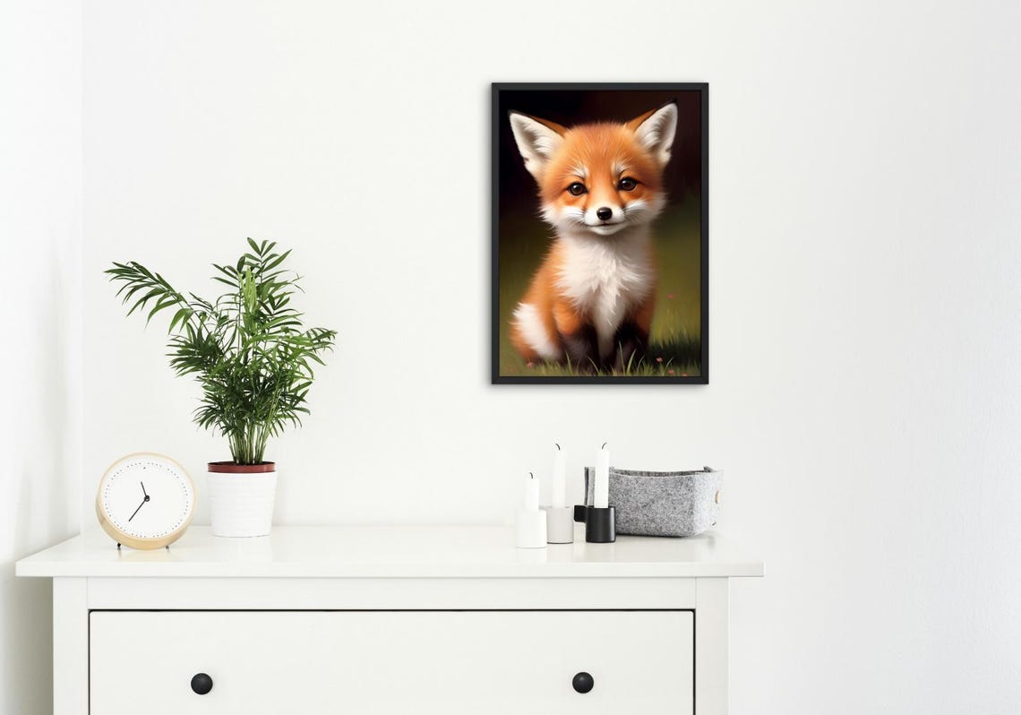 Cute Baby Red Fox Kit Orange Fur Wildflower Meadow Portrait Poster - Image 4