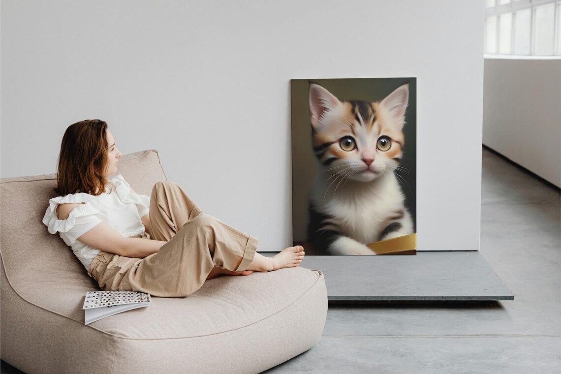 Cute Baby Kitten Calico Tabby Markings Big Golden Eyes Portrait Poster - Image 3