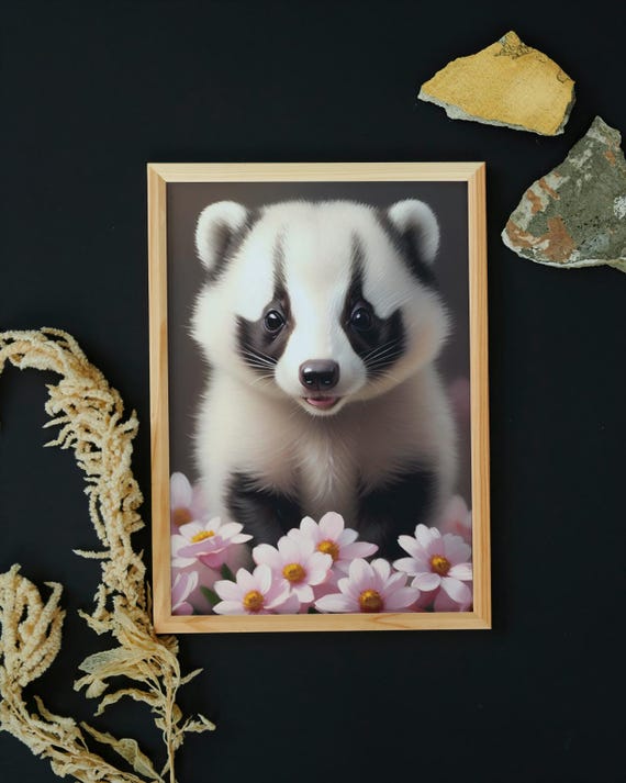 Baby Badger Wall Art Home Decor Cute Animal Painting Living Room Art