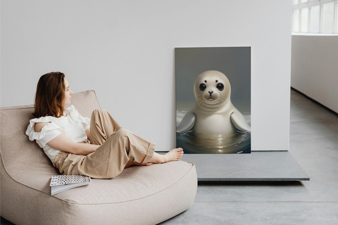 Adorable Baby Seal Pup Silky White Fur Big Dark Eyes Ocean Poster - Image 3