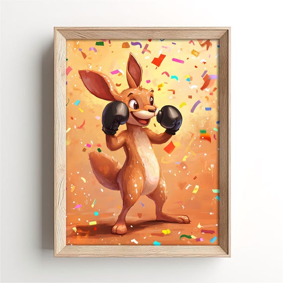 Funny Boxing Kangaroo Nursery Wall Art Kangaroo Baby Shower Gift Cute Kids Decor Sport Theme Nursery Print