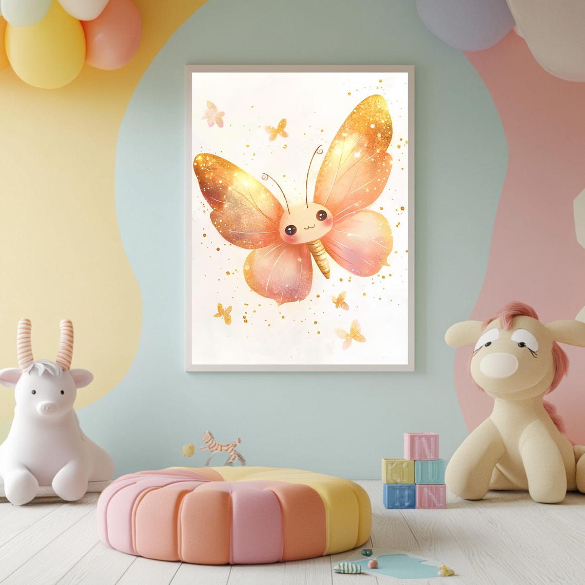 Cute Butterfly Nursery Wall Art Butterfly Baby Shower Gift Pastel Kids Room Art Magical Theme Nursery Print - Image 2