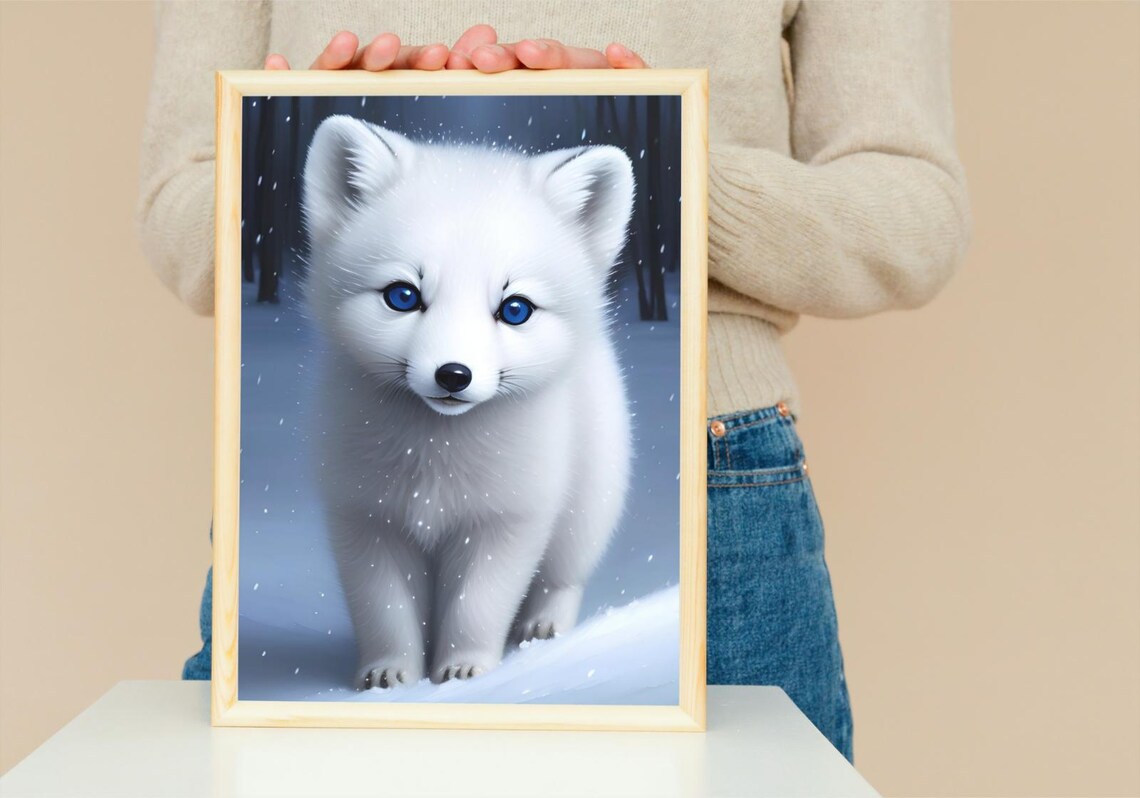 Baby Arctic Fox Blue Eyes Snow Winter Wonderland Nursery Wall Art Poster - Image 5