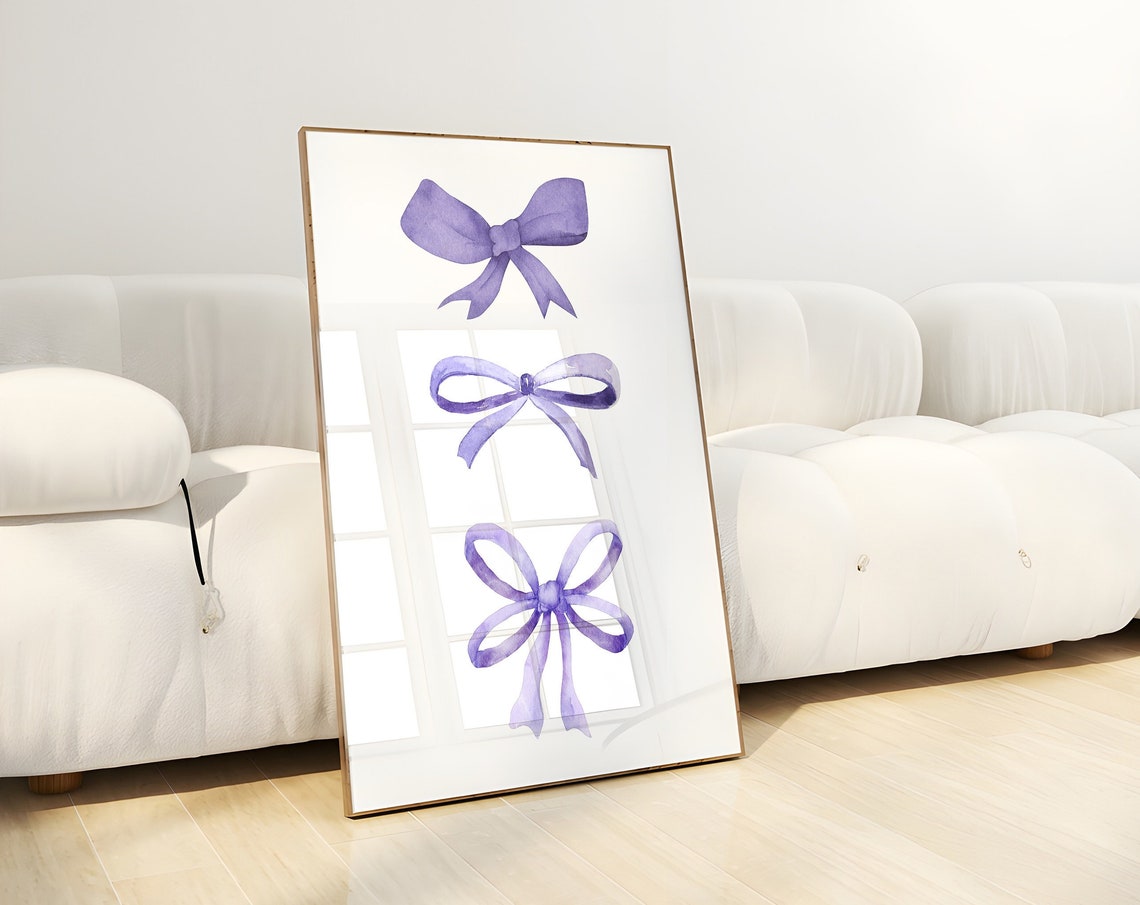 Lavender Purple Watercolor Bows Vertical Trio Coquette Poster - Image 3