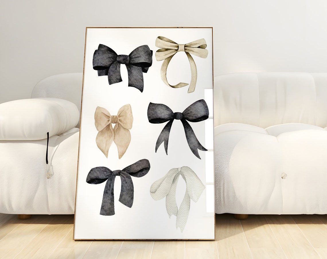 Neutral Black Beige Grey Watercolor Bows Six Piece Grid Poster