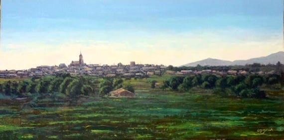 Original Oil Painting On Countryside Landscape Wall Art Rustic Village Scene Handmade Artwork For Home Decor Farmhouse Style Gift