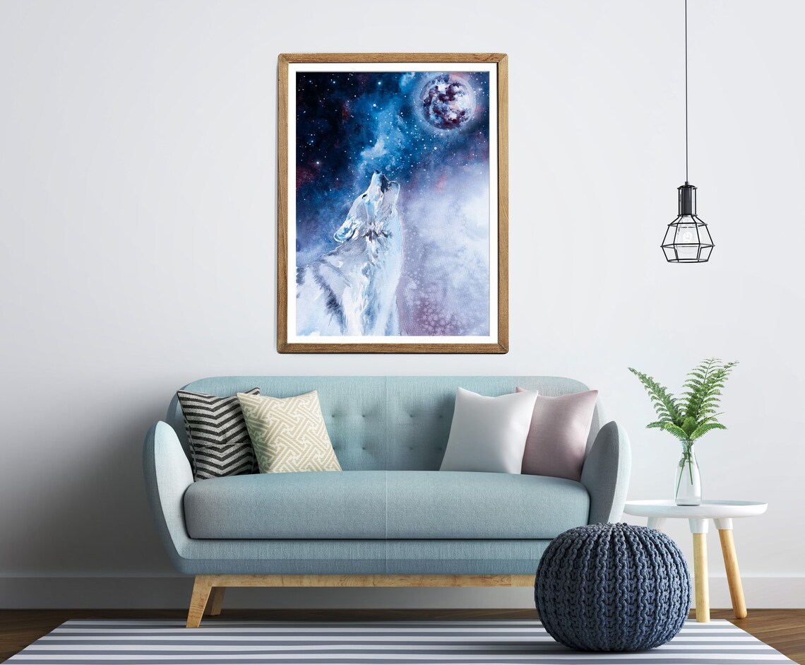 Wolf Moon Watercolor Art Print, Forest Animals - Image 3