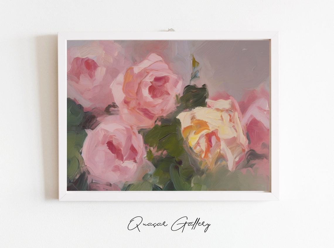 Pink Roses Art Print Flower Painting Of Pink Roses Vintage Girls Room Wall Decor Soft Pink Painting Teen Girl Room Decor - Image 3