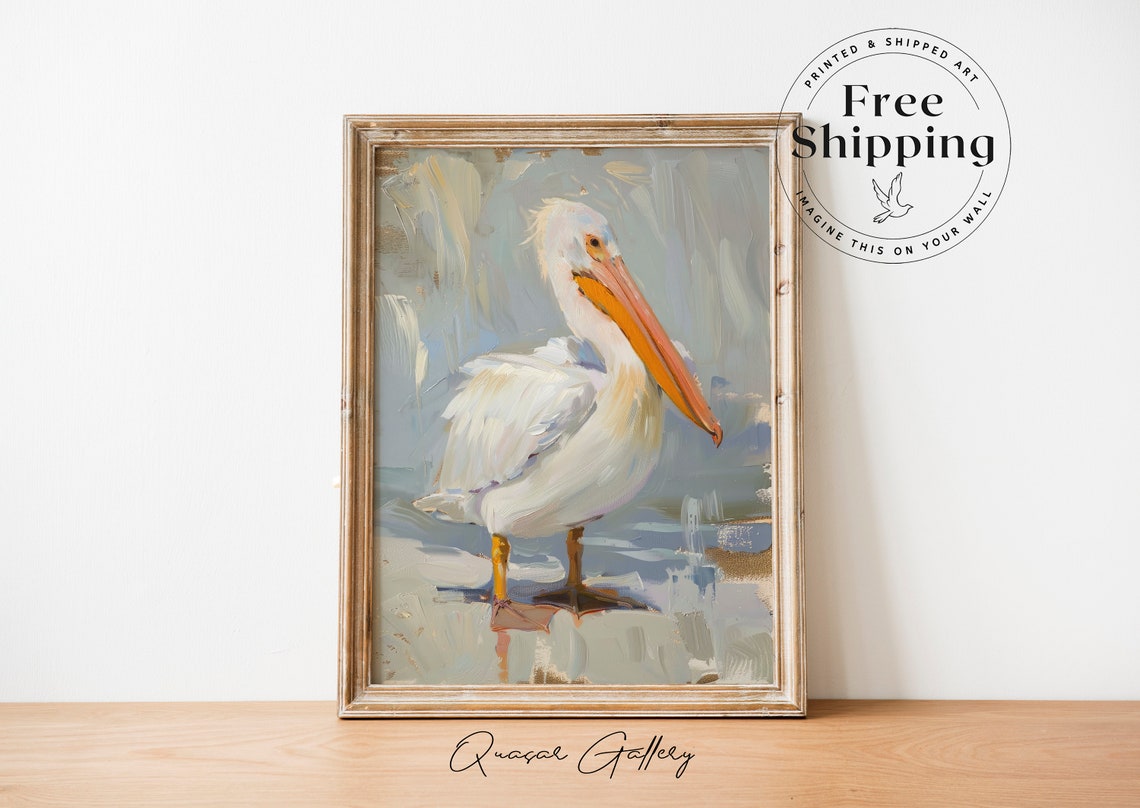 Pelican Art Print, Coastal Cottage Charm