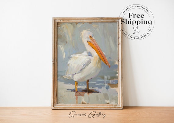 Pelican Art Print, Coastal Cottage Charm
