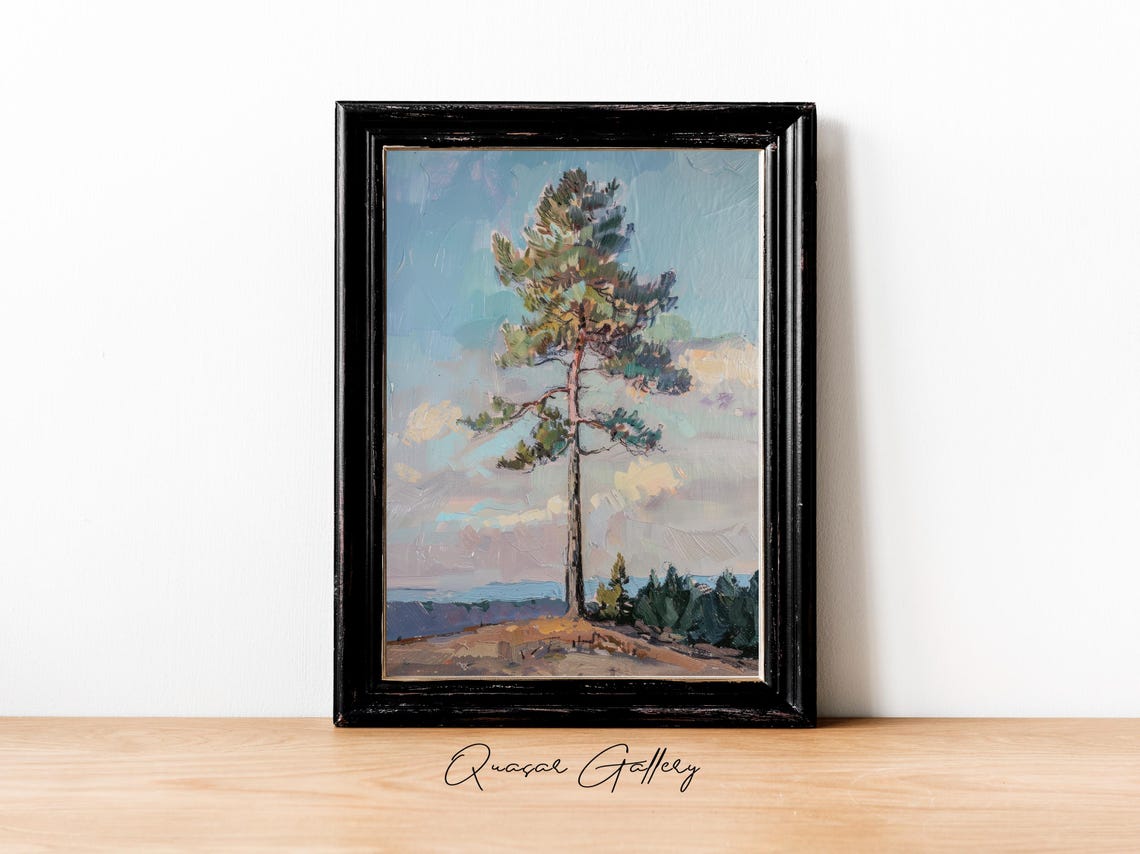 Tree Tree Oil Painting Tree Artwork Evergreen Tree Art Nature Painting Landscape Painting - Image 2